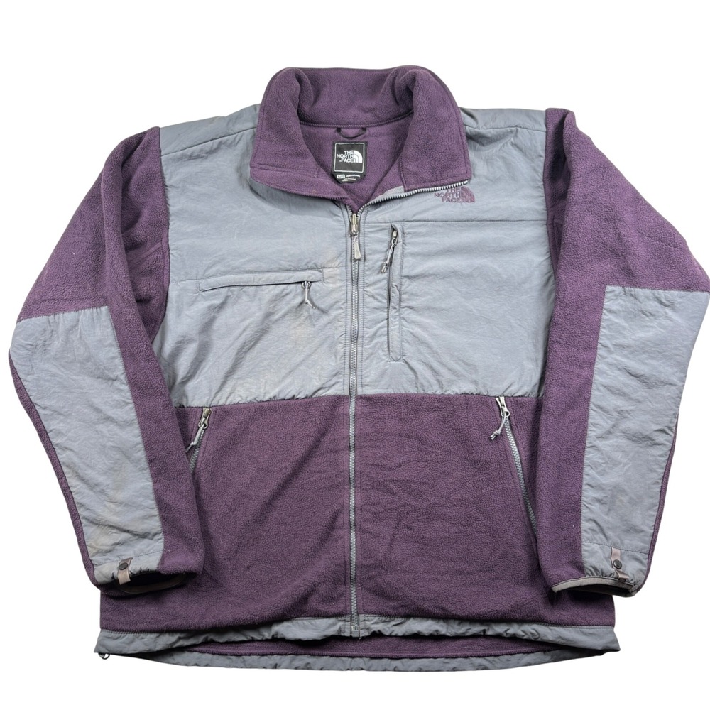 The North Face Denali Jacket Men XL Purple Gray Fleece Full Zip Outdoor Coat